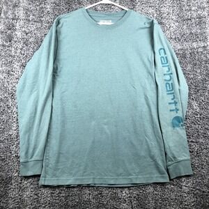 Carhartt Shirt Mens Small Green Long Sleeve Loose‎ Fit Logo Workwear Tee Outdoor